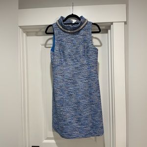 Lilly Pulitzer blue tweed dress high neck with pearls (channel style)